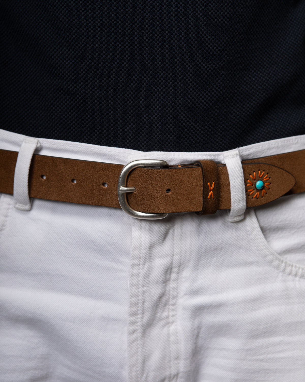 Cintura uomo Adda in pelle scamosciata con fiore ricamato