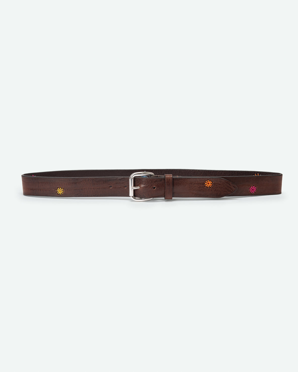 Cintura uomo Presolana in pelle con fiori ricamati