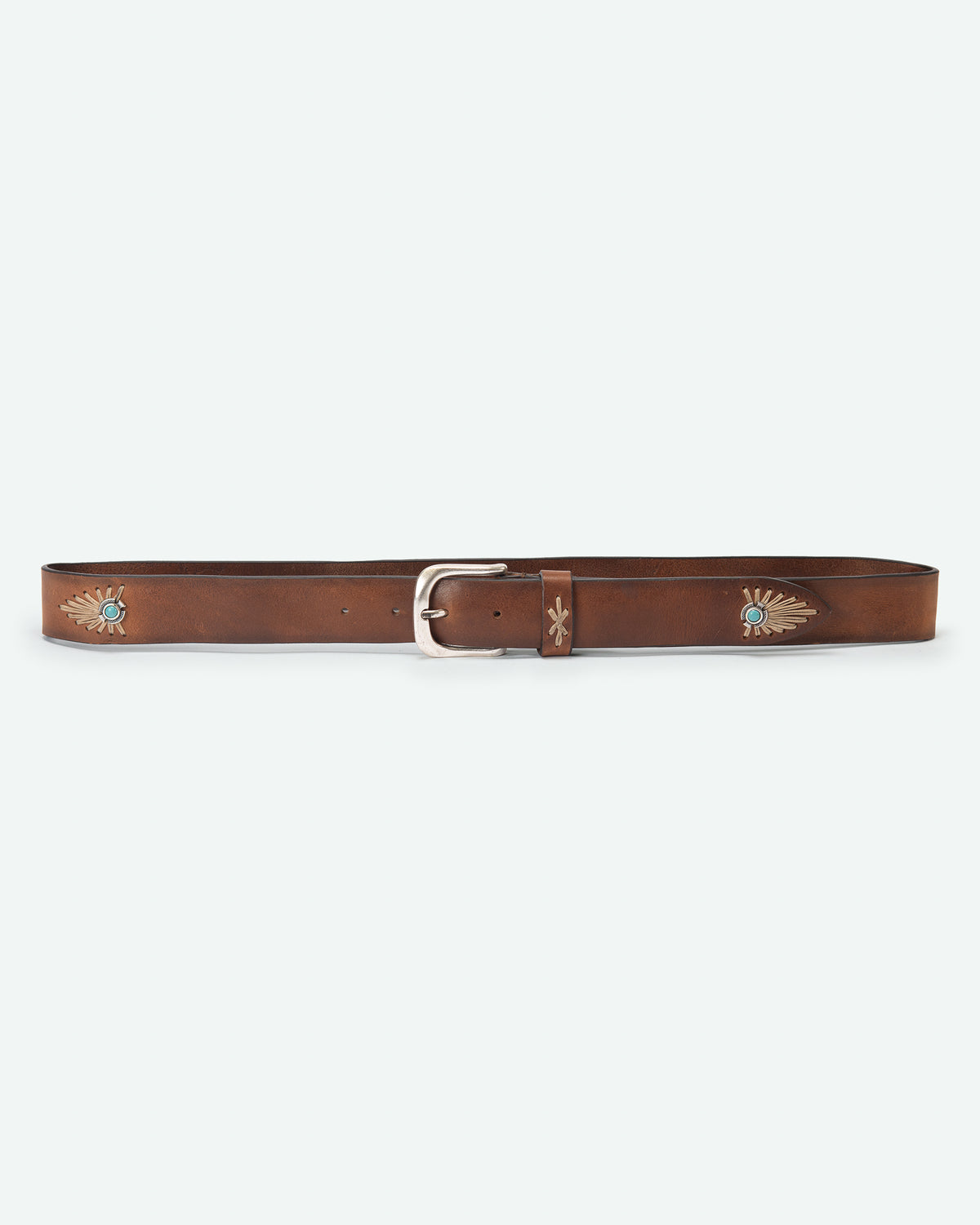 Cintura uomo Arera in pelle con concho e pietra turchese