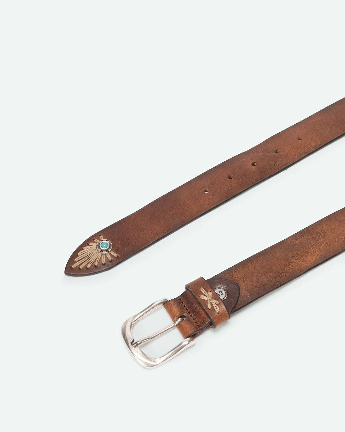 Cintura uomo Arera in pelle con concho e pietra turchese
