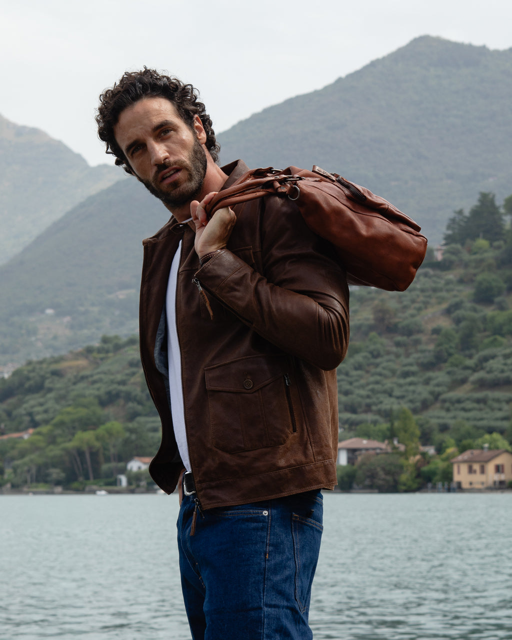 Borsa da lavoro uomo Cornello in pelle con due tasche