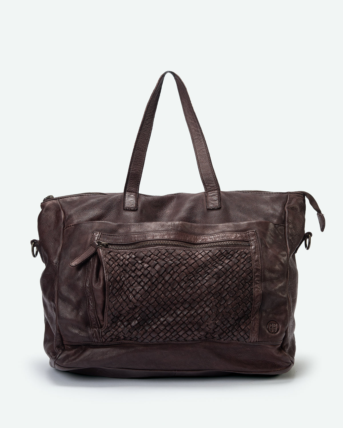 Almenno men's leather work bag with woven pocket