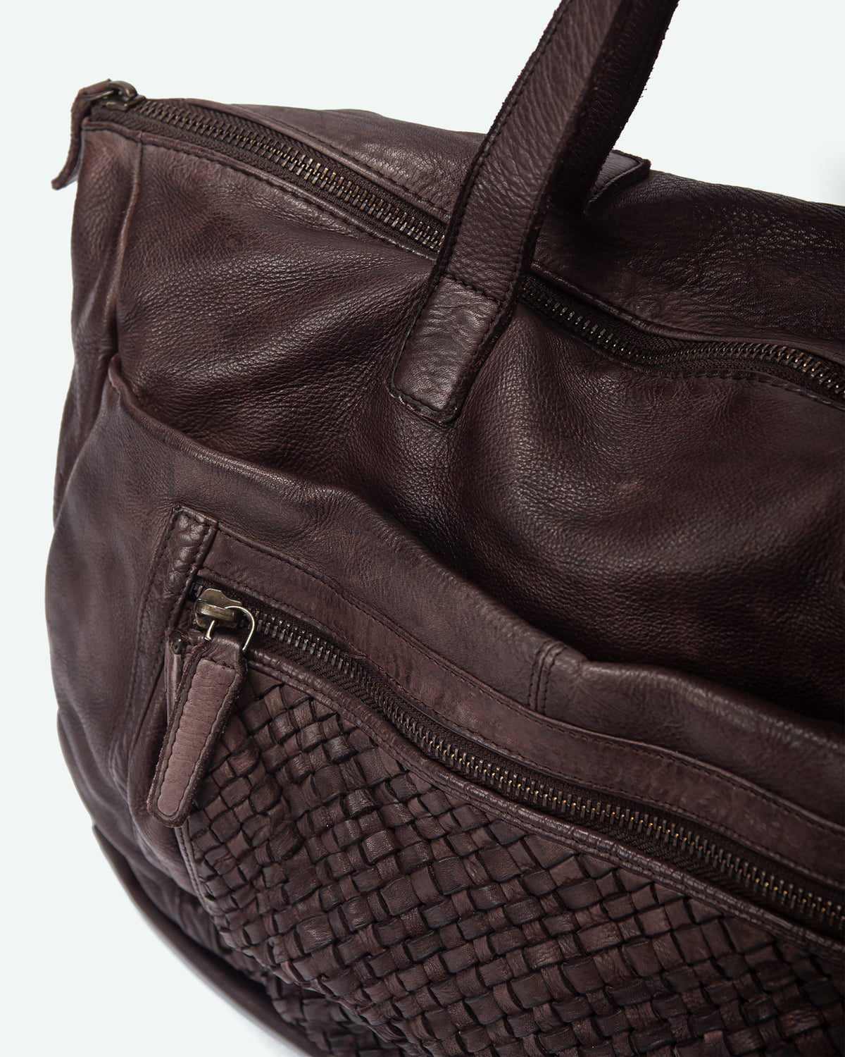 Almenno men's leather work bag with woven pocket