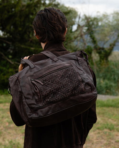 Borsa da lavoro uomo Almenno in pelle con tasca intrecciata