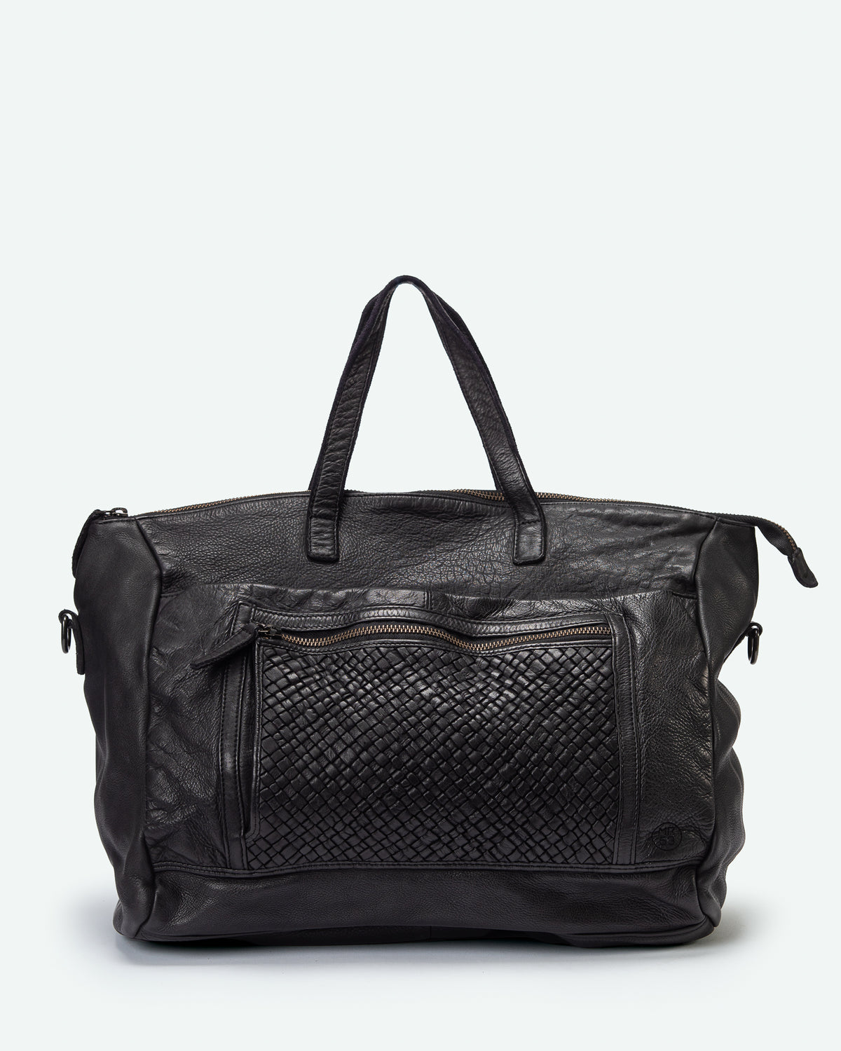Almenno men's leather work bag with woven pocket