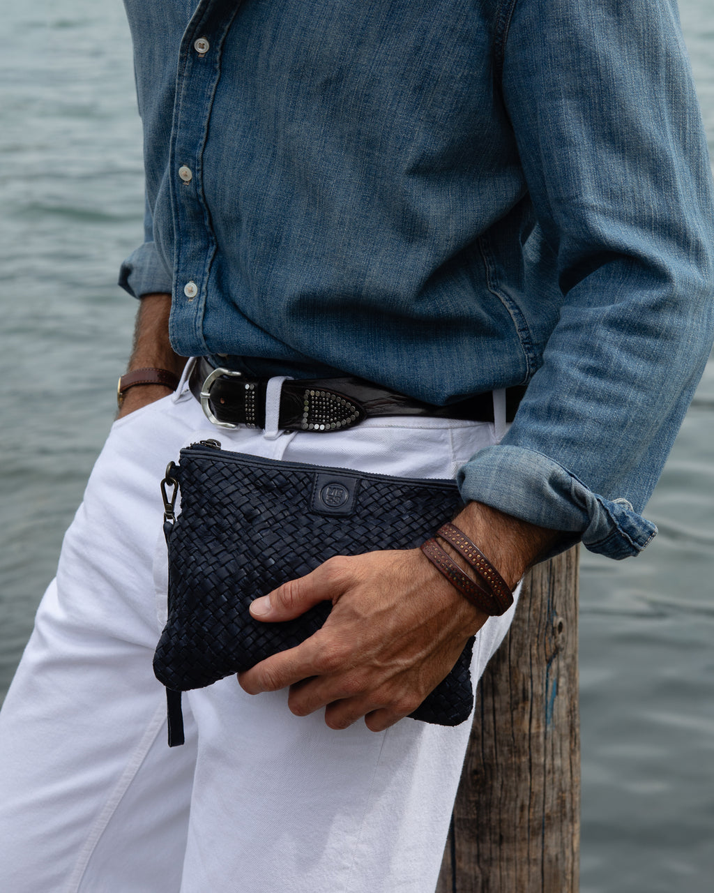 Pochette uomo Colle in pelle intrecciata