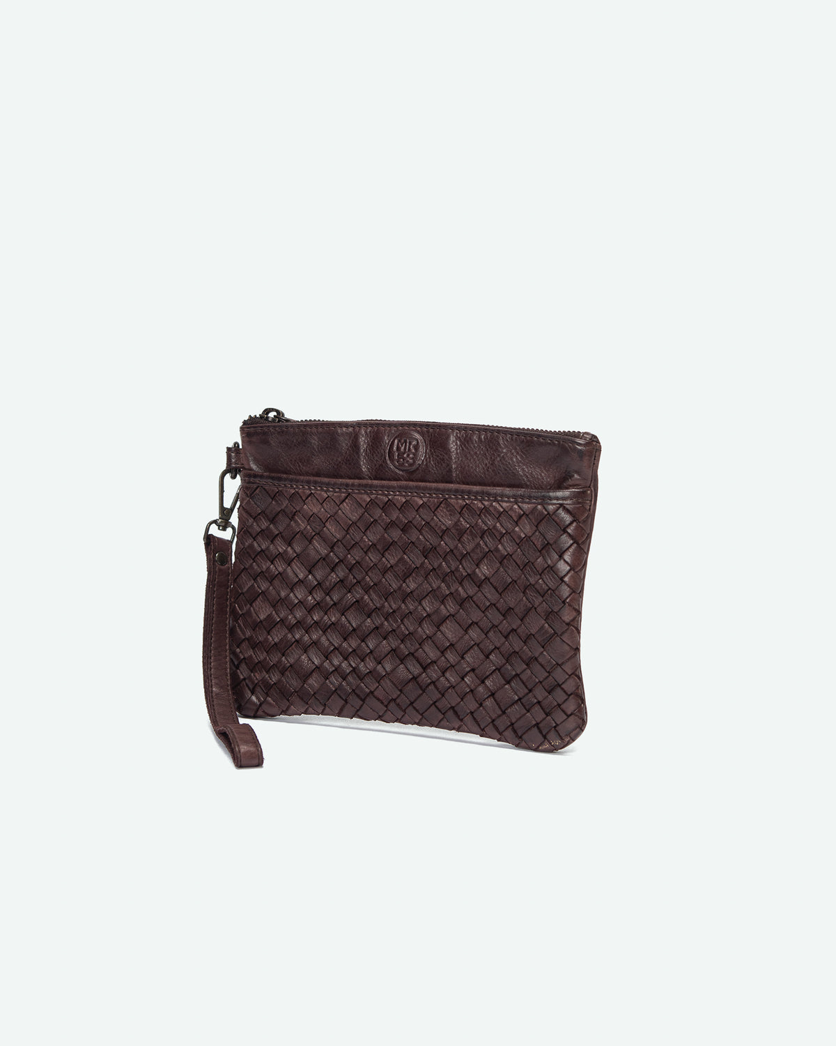 Selvino men's leather clutch with woven pocket