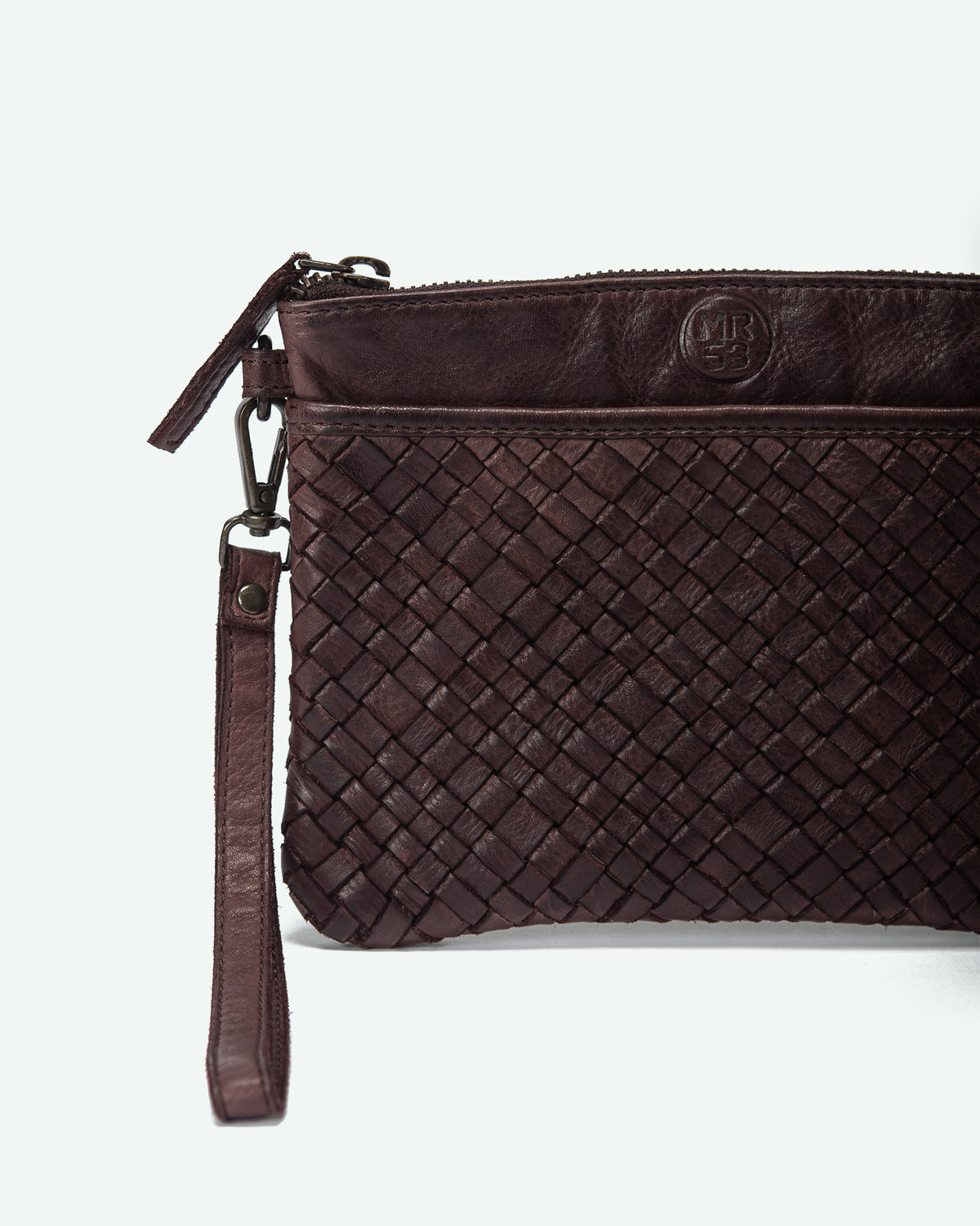 Selvino men's leather clutch with woven pocket