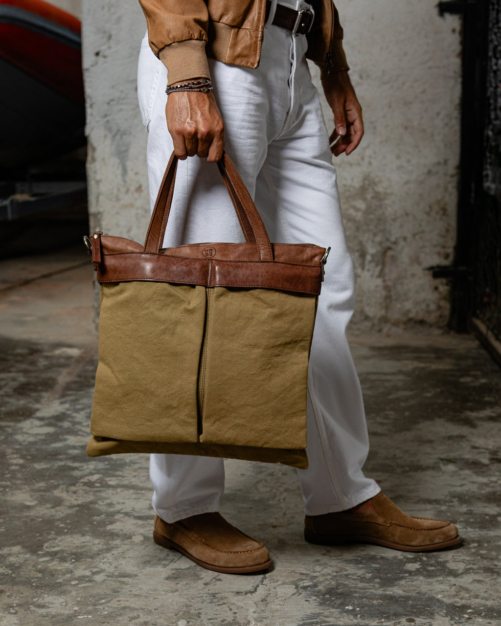 Shopping bag uomo Lovere in canvas e pelle