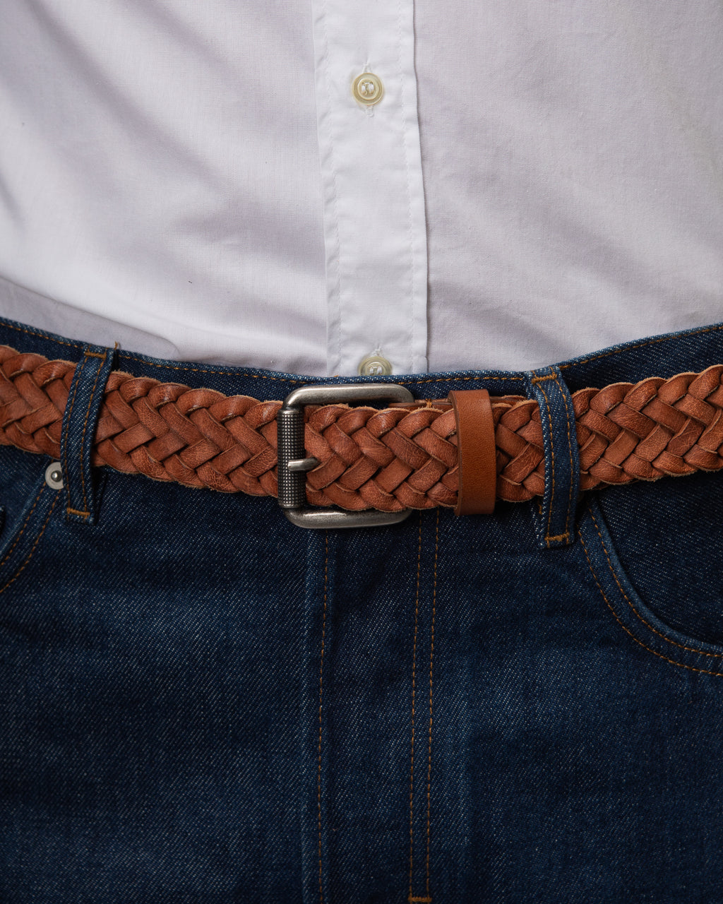 Cintura uomo Serio in pelle intrecciata, lavorazione vintage