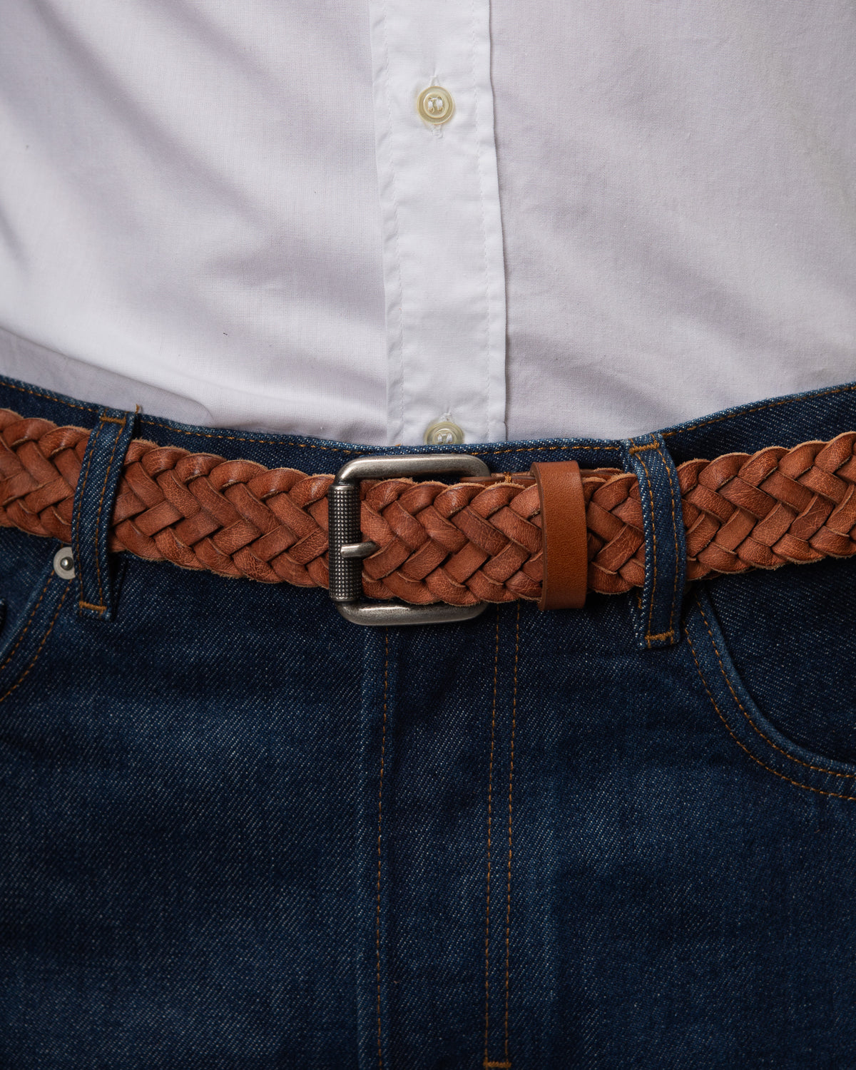 Cintura uomo Serio in pelle intrecciata, lavorazione vintage