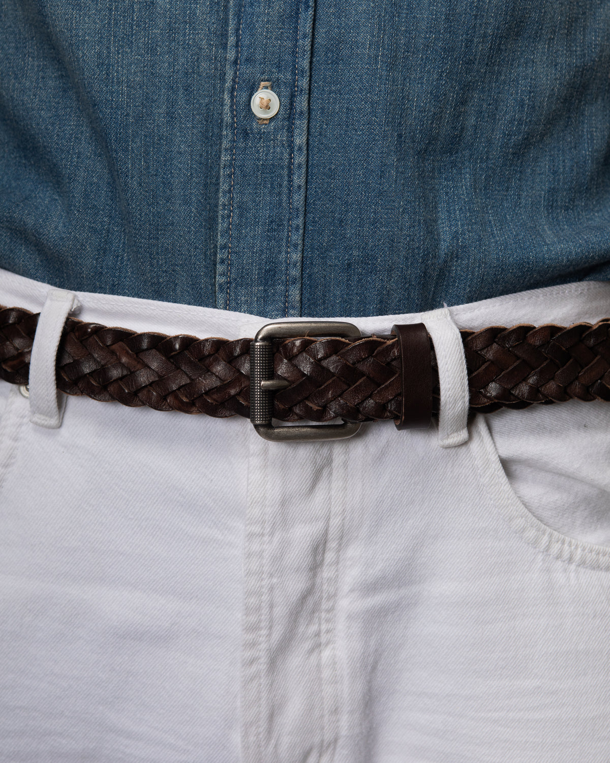 Serio men's belt in woven leather, vintage finish